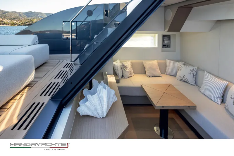  Yacht Photos Pics Luxurious interior of 2025 MandaYachts S05, featuring elegant seating and modern design.