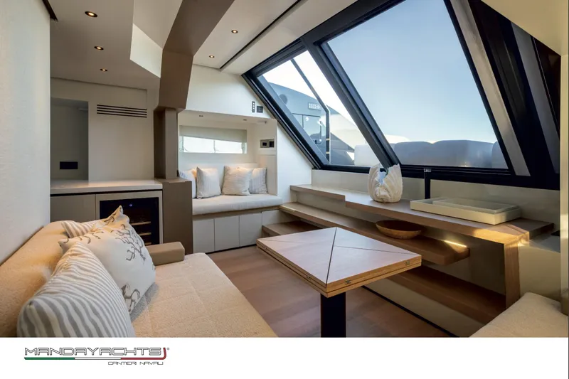  Yacht Photos Pics Luxurious interior of 2025 MandaYachts S05 with modern design and panoramic windows.