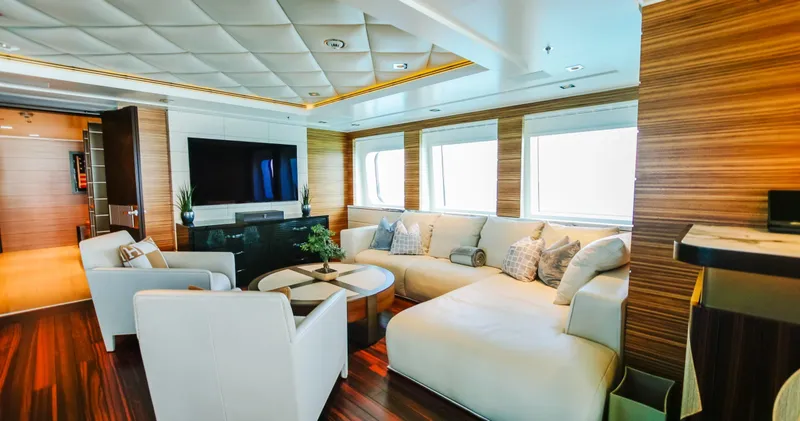 W Yacht Photos Pics Luxurious 2013 Feadship yacht interior with modern decor and comfortable seating.