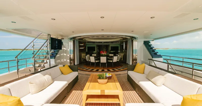 W Yacht Photos Pics Luxurious 2013 Feadship yacht interior with elegant seating and ocean view.