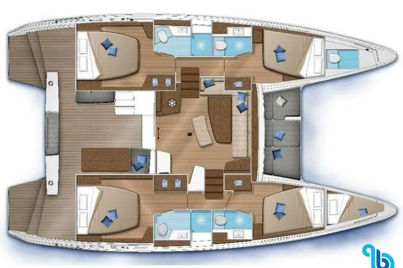  Yacht Photos Pics Floor plan of a 2020 Lagoon 42 catamaran, featuring spacious cabins and modern amenities.