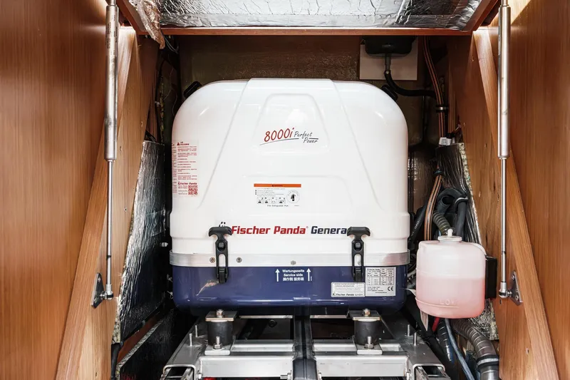 Tuanis Yacht Photos Pics Fischer Panda generator in 2023 Bavaria C50 yacht engine compartment.