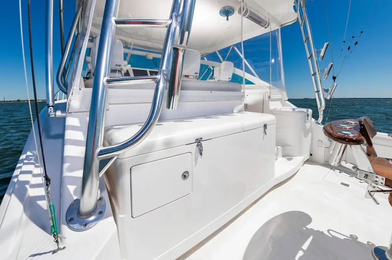 Salt Shaker Yacht Photos Pics 2008 Cabo 40 Express yacht deck with seating and ocean view.