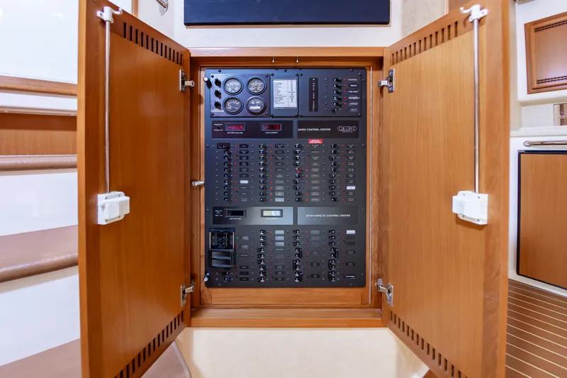 Salt Shaker Yacht Photos Pics Electrical control panel on 2008 Cabo 40 Express boat.