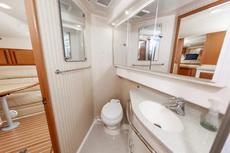Salt Shaker Yacht Photos Pics Luxurious bathroom in a 2008 Cabo 40 Express yacht.