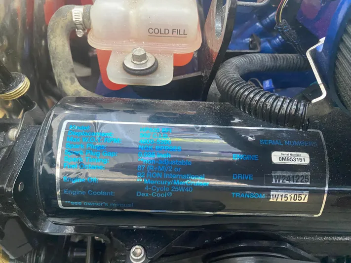  Yacht Photos Pics Engine specifications label on a 2006 Formula 353 FASTech boat.