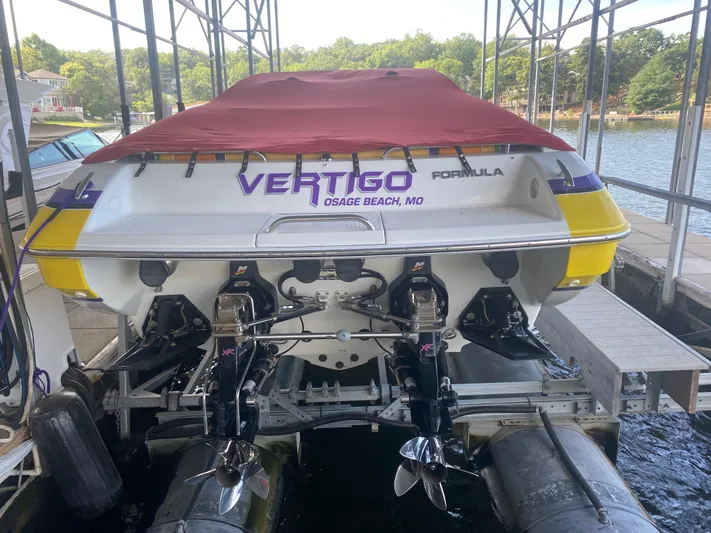  Yacht Photos Pics 2006 Formula 353 FASTech boat docked, rear view with red cover, Osage Beach, MO.