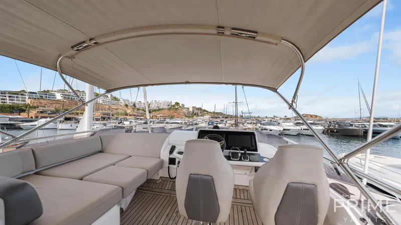  Yacht Photos Pics Luxurious 2019 Princess F49 yacht interior with spacious seating and marina view.