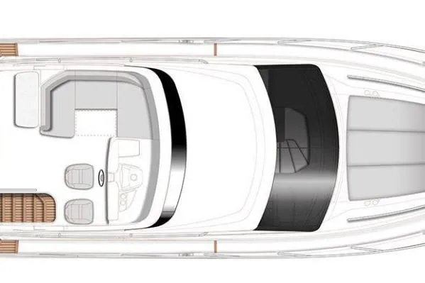  Yacht Photos Pics Top view layout of 2019 Princess F49 yacht, showcasing seating and helm area.