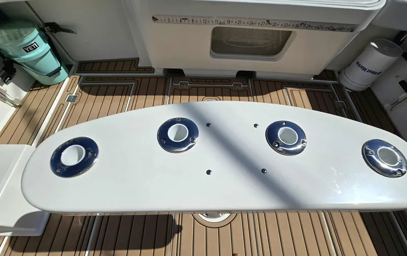 Side Chick Yacht Photos Pics Interior of a 2002 Rampage 38 Express boat.