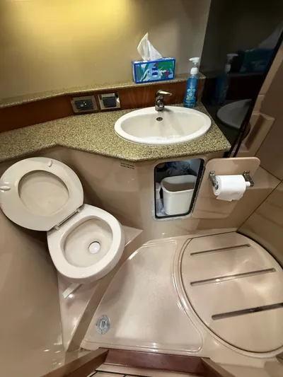 Side Chick Yacht Photos Pics Rampage 38 Express 2002 bathroom with sink and toilet.
