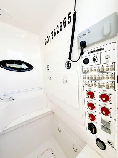 Relentless II W/ Seakeeper Yacht Photos Pics Control panel of a 2017 Contender 35 ST boat with Garmin electronics.