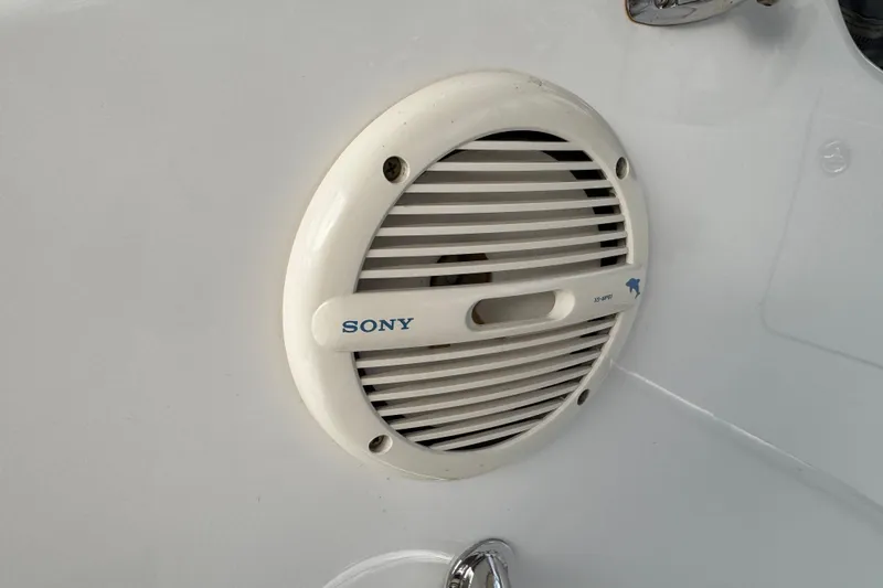 Stormer Yacht Photos Pics Sony speaker on 2005 Silverton 34 Convertible boat interior.