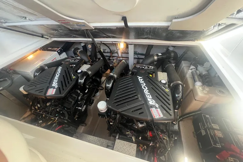  Yacht Photos Pics Engine room of a 2005 Sea Ray 360 Sundancer with twin Mercury engines.