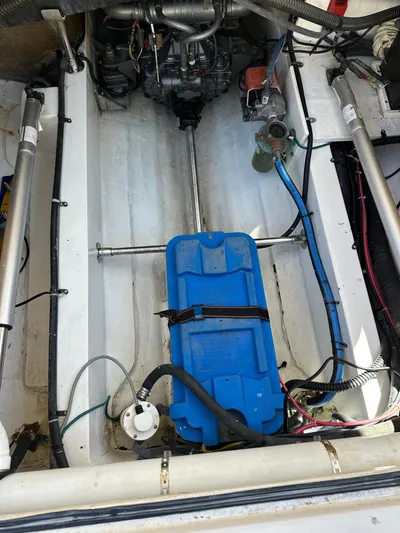  Yacht Photos Pics Engine compartment of a 2006 Albin 28 Tournament Express with visible components and wiring.