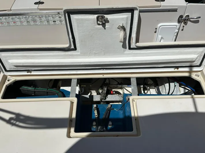 Yacht Photos Pics 2006 Albin 28 Tournament Express engine compartment, open hatch, visible mechanical components.