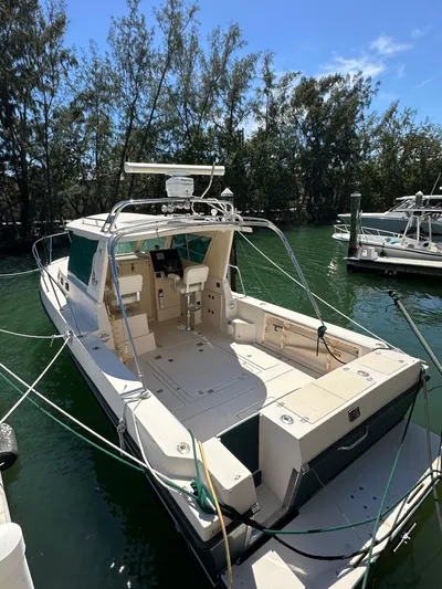  Yacht Photos Pics 2006 Albin 28 Tournament Express boat docked in a marina, surrounded by trees and water.