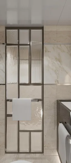 Spitfire Yacht Photos Pics Modern bathroom with custom ARES SPITFIRE glass panel, 2027 design.