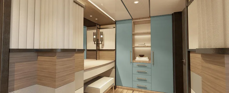 Spitfire Yacht Photos Pics Luxurious interior of 2027 Custom ARES SPITFIRE yacht with modern design and elegant furnishings.