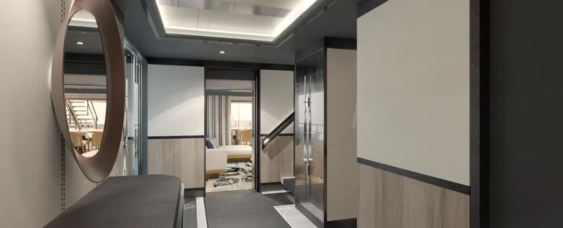 Spitfire Yacht Photos Pics Luxurious interior of 2027 Custom ARES SPITFIRE yacht with modern design and elegant furnishings.