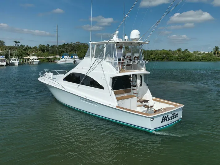 Mullet Yacht Photos Pics 2006 Ocean Yachts 50 Super Sport boat on calm water, clear sky background.