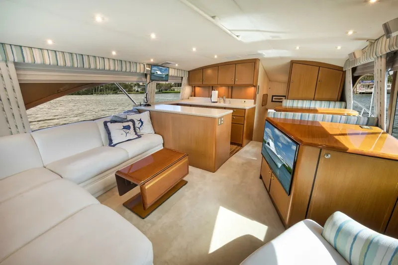 Mullet Yacht Photos Pics Luxurious interior of 2006 Ocean Yachts 50 Super Sport with elegant seating and modern amenities.