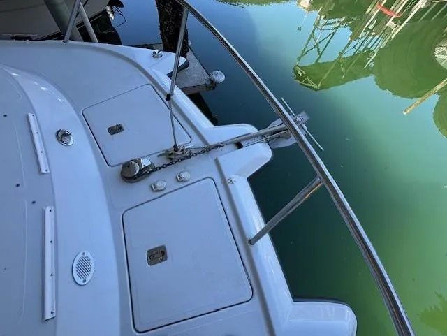  Yacht Photos Pics 2007 Glacier Bay 3480 Ocean Runner boat deck with anchor chain and railing.