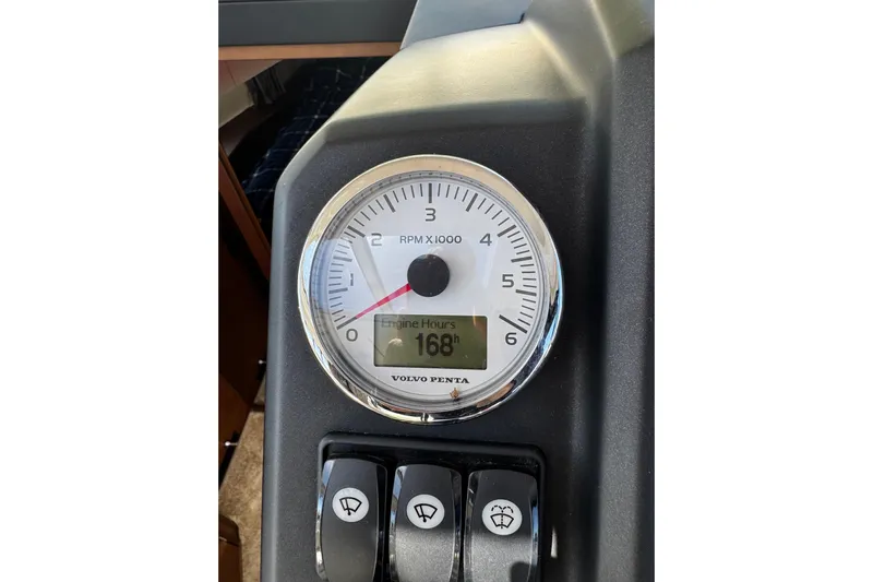  Yacht Photos Pics Close-up of Jeanneau NC33 2019 boat tachometer showing 168 engine hours.
