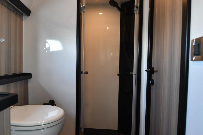 Falcon F-42 2x440 Hp Yanmar Yacht Photos Pics Luxury bathroom in 2025 Falcon Yachts F-42, featuring modern design and high-end fixtures.