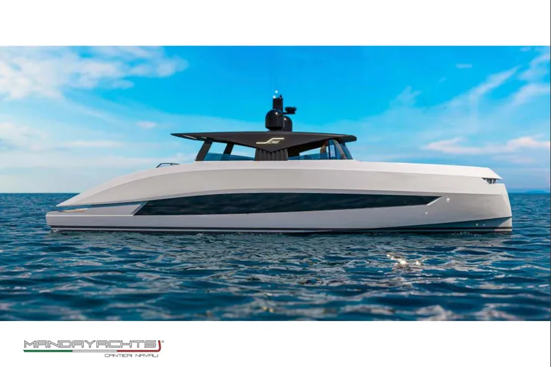  Yacht Photos Pics Modern MandaYachts S06 2025 yacht on calm ocean under clear blue sky.