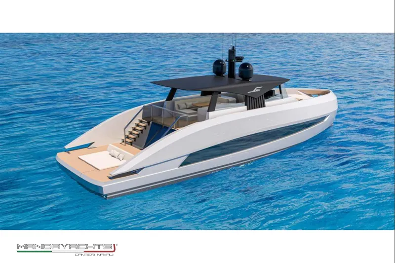  Yacht Photos Pics Modern 2025 MandaYachts S06 luxury yacht on clear blue ocean waters.