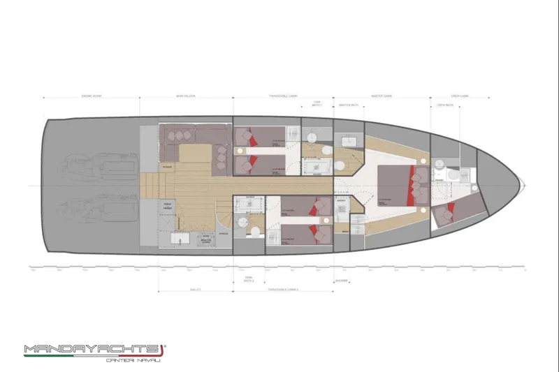  Yacht Photos Pics Floor plan of 2025 MandaYachts S06, showcasing cabin and layout design.