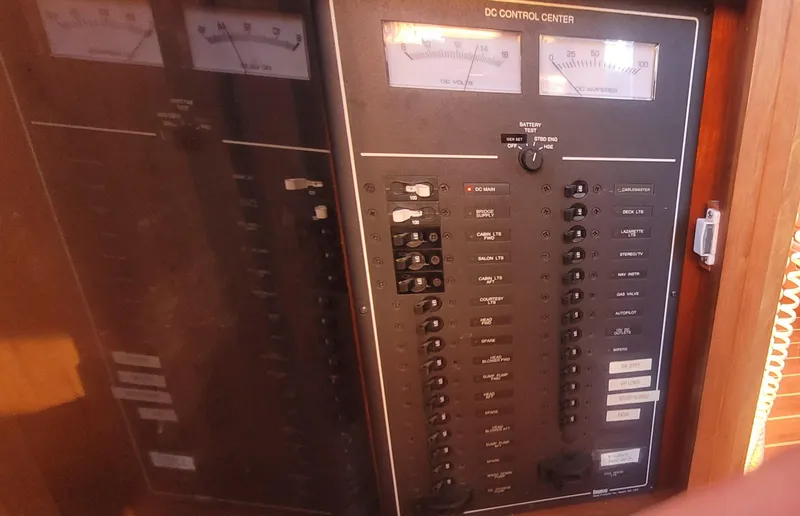 Midnight Yacht Photos Pics Electrical control panel on a 2001 Sabreline 43 Flybridge Motoryacht.