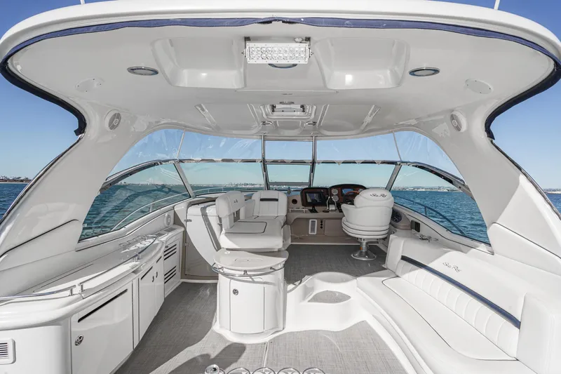 Enough 4 Now! Yacht Photos Pics 2005 Sea Ray 500 Sundancer yacht interior with luxurious seating and ocean view.