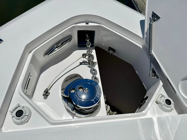  Yacht Photos Pics 2020 Intrepid 375 Nomad FE anchor locker with chain and winch system.