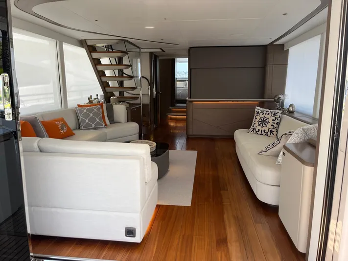  Yacht Photos Pics Luxurious interior of 2023 Princess X80 yacht with elegant seating and modern decor.