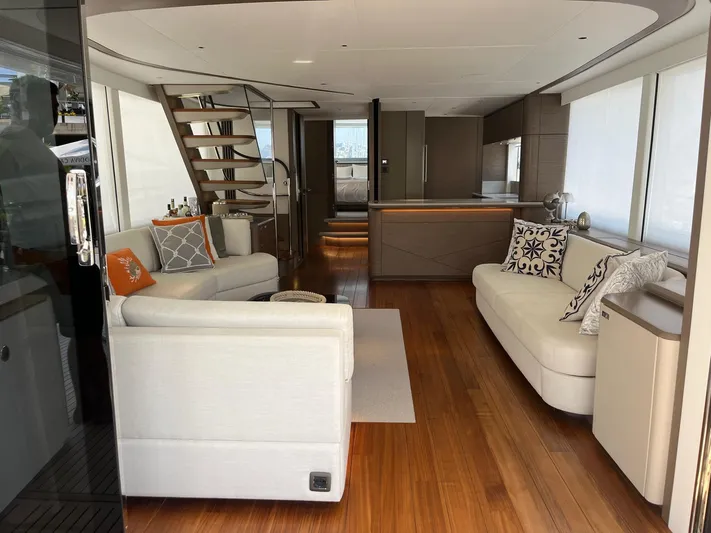  Yacht Photos Pics Luxurious interior of 2023 Princess X80 yacht with modern furnishings and elegant design.