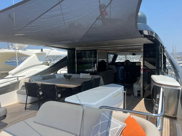  Yacht Photos Pics Luxurious 2023 Princess X80 yacht with spacious deck and elegant seating area.