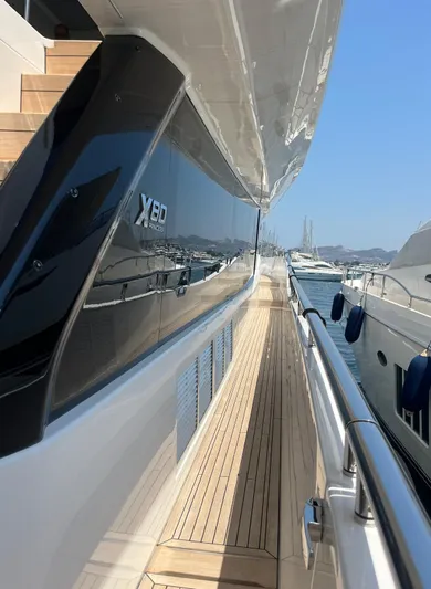  Yacht Photos Pics 2023 Princess X80 yacht deck with sleek design and wooden flooring.