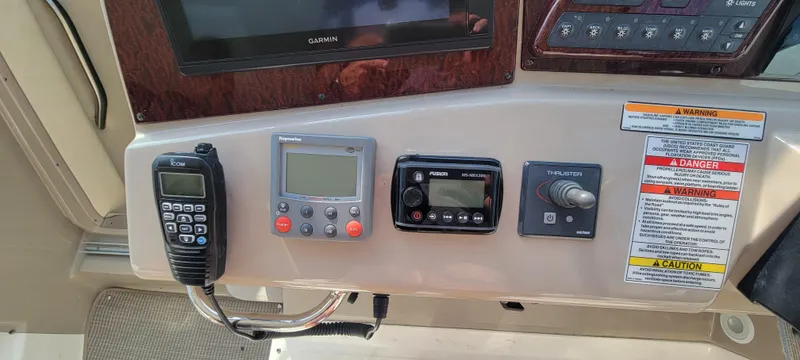  Yacht Photos Pics Control panel of a 2008 Sea Ray 350 Sundancer boat with various instruments.