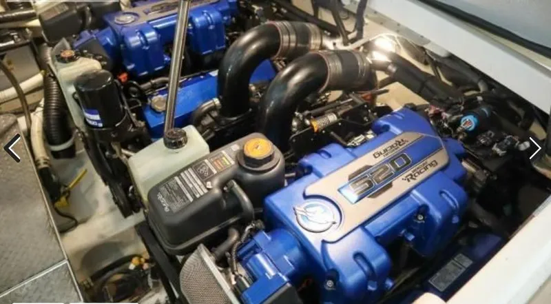  Yacht Photos Pics 2016 Formula 400 Super Sport engine compartment with dual blue Mercury 520 engines.