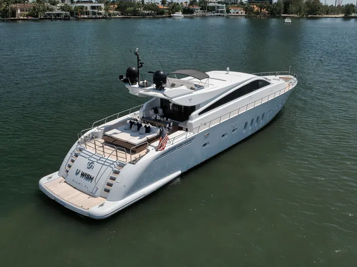 U Wish Yacht Photos Pics 2008 Arno Leopard Open Sport Yacht on serene water, showcasing sleek design and luxury features.