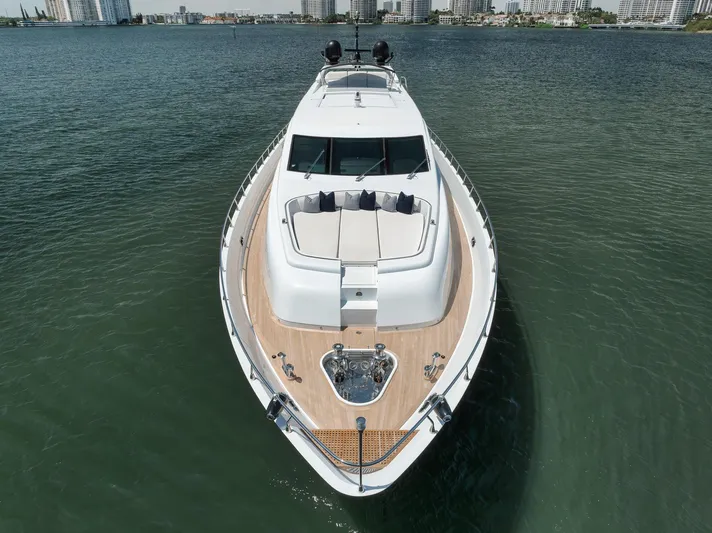 U Wish Yacht Photos Pics 2008 Arno Leopard Open Sport Yacht on calm water, aerial view.