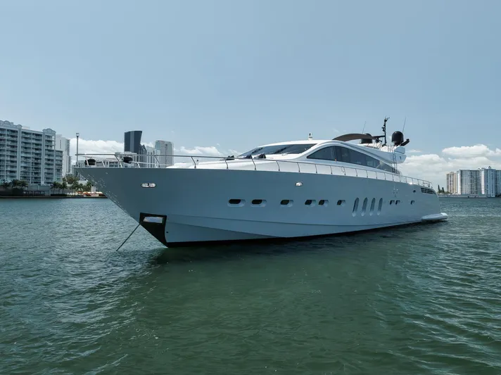 U Wish Yacht Photos Pics Luxurious 2008 Arno Leopard Open Sport Yacht docked in a scenic urban marina.