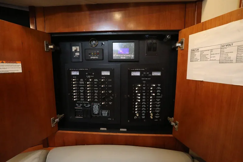  Yacht Photos Pics Electrical panel inside 2009 Cruisers Yachts 460 Express, featuring switches and voltage indicators.