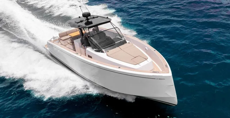  Yacht Photos Pics 2023 Pardo Yachts 38 cruising on open water, showcasing sleek design and luxury.
