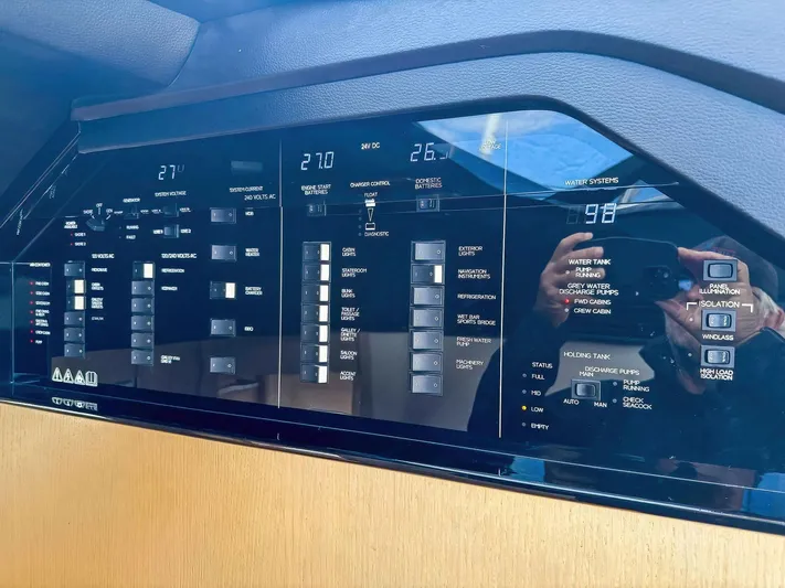 Above Deck Yacht Photos Pics Control panel of a 2018 Princess S60 yacht, displaying various system settings and indicators.