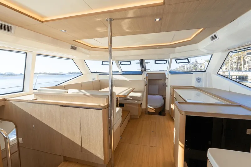 Cay Sera Yacht Photos Pics Interior of a 2019 Aquila 44 yacht with modern design.