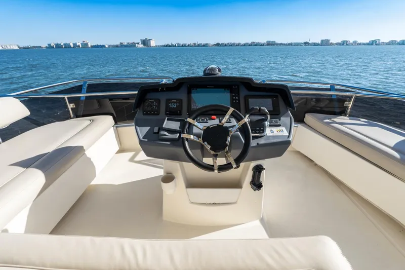 Cay Sera Yacht Photos Pics Aquila 44 yacht helm, 2019 model, overlooking the sea.