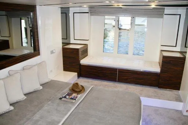  Yacht Photos Pics Luxurious interior of 2012 Absolute 70 yacht with elegant seating and large windows.